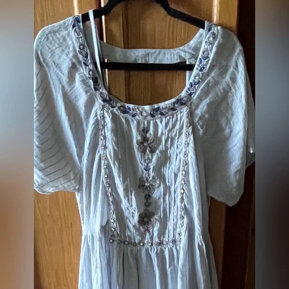 Free People pale blue gauze-cotton embellished dress - Picture 3 of 8